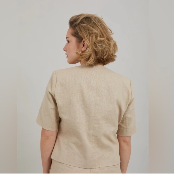 Coster Copenhagen Cropped Blazer W. Short Sleeves Light Beige Cotton Ramie 40 - Picture 2 of 10